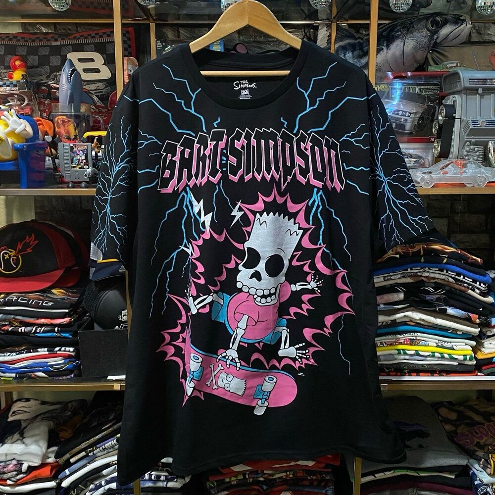 Simpsons Skeleton Bart Simpson Electrocuted Lightning AOP T-Shirt 3XL Black NWT